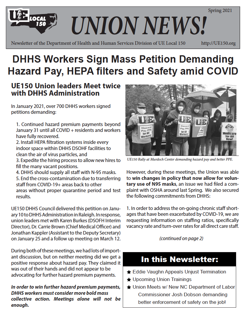 DHHS Workers Spring 2021 Newsletter
